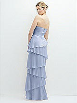 Rear View Thumbnail - Sky Blue Strapless Asymmetrical Tiered Ruffle Chiffon Maxi Dress