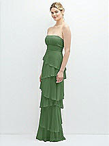 Side View Thumbnail - Vineyard Green Strapless Asymmetrical Tiered Ruffle Chiffon Maxi Dress