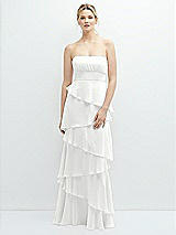 Front View Thumbnail - White Strapless Asymmetrical Tiered Ruffle Chiffon Maxi Dress