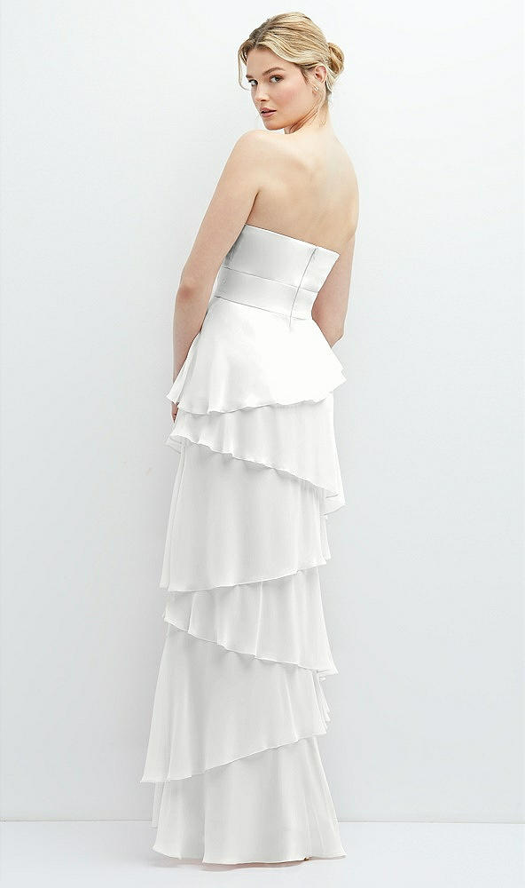Back View - White Strapless Asymmetrical Tiered Ruffle Chiffon Maxi Dress