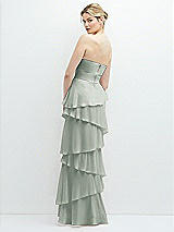 Rear View Thumbnail - Willow Green Strapless Asymmetrical Tiered Ruffle Chiffon Maxi Dress