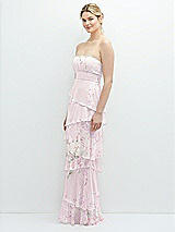 Side View Thumbnail - Watercolor Print Strapless Asymmetrical Tiered Ruffle Chiffon Maxi Dress