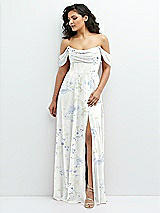 Front View Thumbnail - Bleu Garden Chiffon Corset Maxi Dress with Removable Off-the-Shoulder Swags
