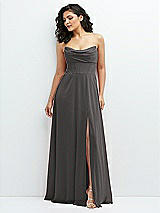 Alt View 1 Thumbnail - Caviar Gray Chiffon Corset Maxi Dress with Removable Off-the-Shoulder Swags