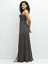 Alt View 2 Thumbnail - Caviar Gray Chiffon Corset Maxi Dress with Removable Off-the-Shoulder Swags
