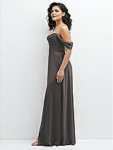 Side View Thumbnail - Caviar Gray Chiffon Corset Maxi Dress with Removable Off-the-Shoulder Swags