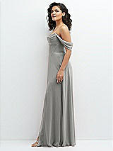 Side View Thumbnail - Chelsea Gray Chiffon Corset Maxi Dress with Removable Off-the-Shoulder Swags