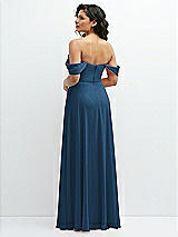 Rear View Thumbnail - Dusk Blue Chiffon Corset Maxi Dress with Removable Off-the-Shoulder Swags