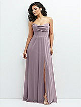 Alt View 1 Thumbnail - Lilac Dusk Chiffon Corset Maxi Dress with Removable Off-the-Shoulder Swags