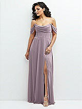 Front View Thumbnail - Lilac Dusk Chiffon Corset Maxi Dress with Removable Off-the-Shoulder Swags