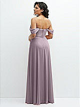Rear View Thumbnail - Lilac Dusk Chiffon Corset Maxi Dress with Removable Off-the-Shoulder Swags