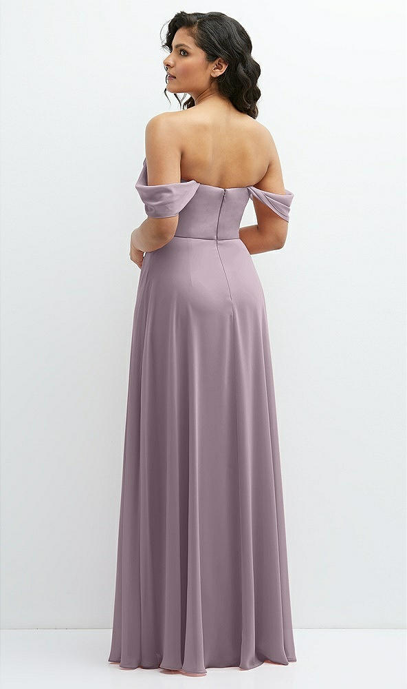Back View - Lilac Dusk Chiffon Corset Maxi Dress with Removable Off-the-Shoulder Swags
