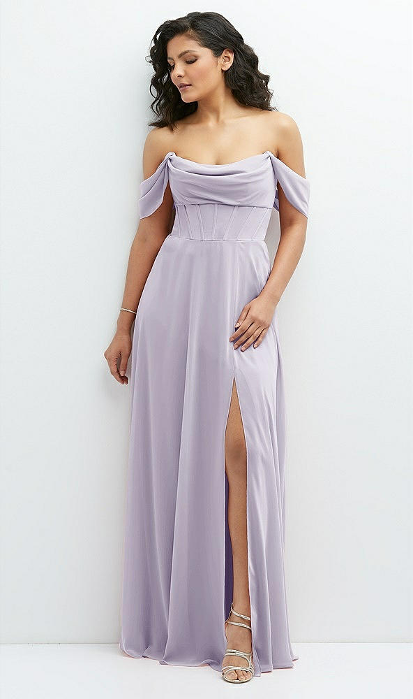 Front View - Moondance Chiffon Corset Maxi Dress with Removable Off-the-Shoulder Swags