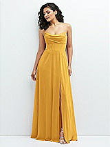 Alt View 1 Thumbnail - NYC Yellow Chiffon Corset Maxi Dress with Removable Off-the-Shoulder Swags