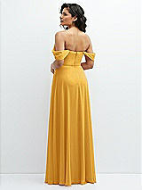 Rear View Thumbnail - NYC Yellow Chiffon Corset Maxi Dress with Removable Off-the-Shoulder Swags