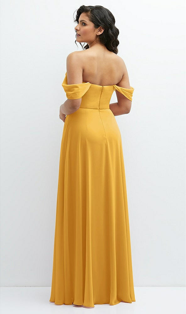 Back View - NYC Yellow Chiffon Corset Maxi Dress with Removable Off-the-Shoulder Swags