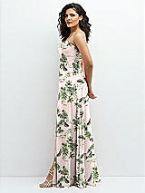 Alt View 2 Thumbnail - Palm Beach Print Chiffon Corset Maxi Dress with Removable Off-the-Shoulder Swags