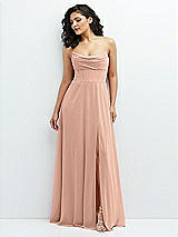 Alt View 1 Thumbnail - Pale Peach Chiffon Corset Maxi Dress with Removable Off-the-Shoulder Swags