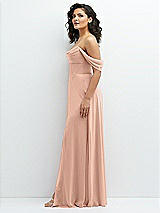 Side View Thumbnail - Pale Peach Chiffon Corset Maxi Dress with Removable Off-the-Shoulder Swags