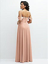Rear View Thumbnail - Pale Peach Chiffon Corset Maxi Dress with Removable Off-the-Shoulder Swags
