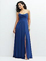 Alt View 1 Thumbnail - Classic Blue Chiffon Corset Maxi Dress with Removable Off-the-Shoulder Swags
