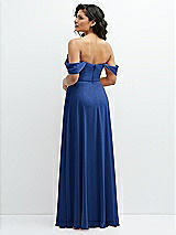 Rear View Thumbnail - Classic Blue Chiffon Corset Maxi Dress with Removable Off-the-Shoulder Swags