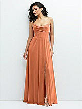 Alt View 1 Thumbnail - Sweet Melon Chiffon Corset Maxi Dress with Removable Off-the-Shoulder Swags