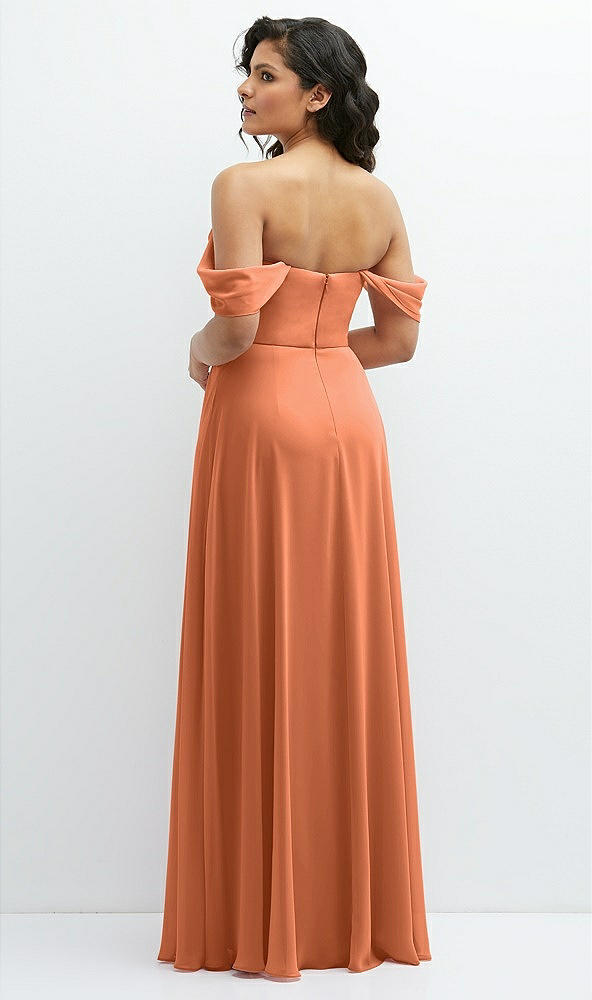 Back View - Sweet Melon Chiffon Corset Maxi Dress with Removable Off-the-Shoulder Swags