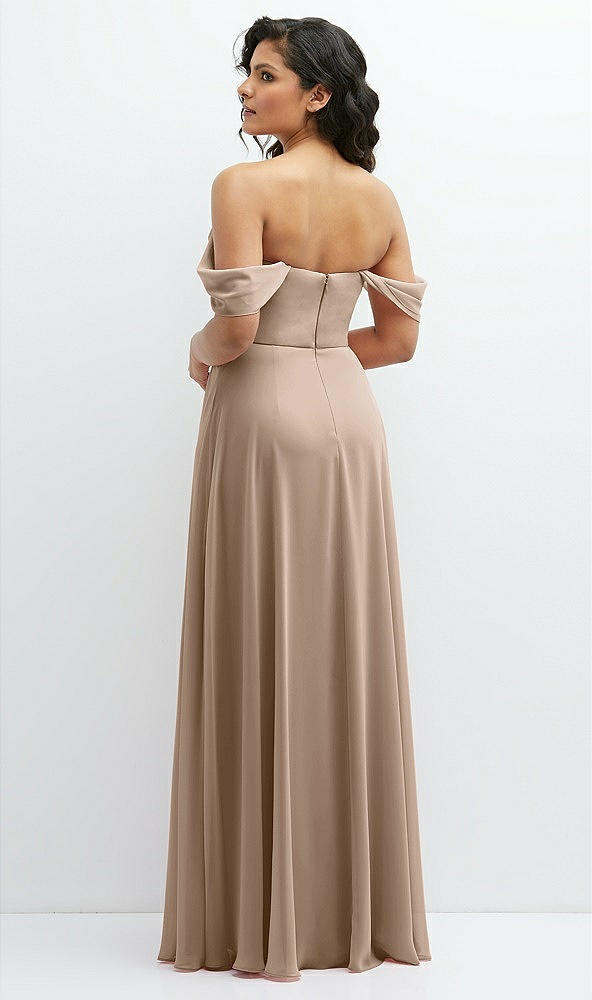 Back View - Topaz Chiffon Corset Maxi Dress with Removable Off-the-Shoulder Swags