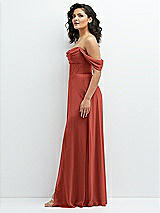 Side View Thumbnail - Amber Sunset Chiffon Corset Maxi Dress with Removable Off-the-Shoulder Swags