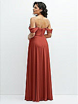 Rear View Thumbnail - Amber Sunset Chiffon Corset Maxi Dress with Removable Off-the-Shoulder Swags