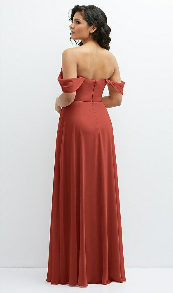 Back View - Amber Sunset Chiffon Corset Maxi Dress with Removable Off-the-Shoulder Swags