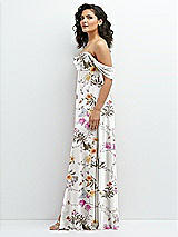 Side View Thumbnail - Butterfly Botanica Ivory Chiffon Corset Maxi Dress with Removable Off-the-Shoulder Swags