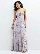 Alt View 1 Thumbnail - Butterfly Botanica Silver Dove Chiffon Corset Maxi Dress with Removable Off-the-Shoulder Swags