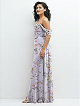 Side View Thumbnail - Butterfly Botanica Silver Dove Chiffon Corset Maxi Dress with Removable Off-the-Shoulder Swags