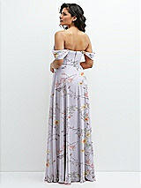 Rear View Thumbnail - Butterfly Botanica Silver Dove Chiffon Corset Maxi Dress with Removable Off-the-Shoulder Swags