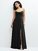 Alt View 1 Thumbnail - Black Chiffon Corset Maxi Dress with Removable Off-the-Shoulder Swags