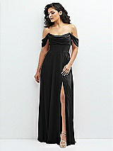 Front View Thumbnail - Black Chiffon Corset Maxi Dress with Removable Off-the-Shoulder Swags