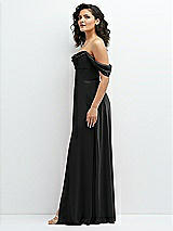 Side View Thumbnail - Black Chiffon Corset Maxi Dress with Removable Off-the-Shoulder Swags