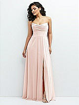 Alt View 1 Thumbnail - Blush Chiffon Corset Maxi Dress with Removable Off-the-Shoulder Swags
