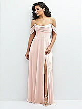 Front View Thumbnail - Blush Chiffon Corset Maxi Dress with Removable Off-the-Shoulder Swags