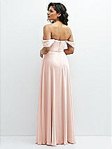 Rear View Thumbnail - Blush Chiffon Corset Maxi Dress with Removable Off-the-Shoulder Swags