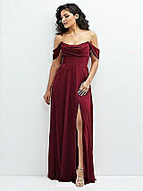 Front View Thumbnail - Burgundy Chiffon Corset Maxi Dress with Removable Off-the-Shoulder Swags