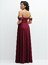 Rear View Thumbnail - Burgundy Chiffon Corset Maxi Dress with Removable Off-the-Shoulder Swags