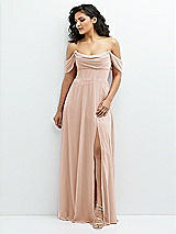 Front View Thumbnail - Cameo Chiffon Corset Maxi Dress with Removable Off-the-Shoulder Swags
