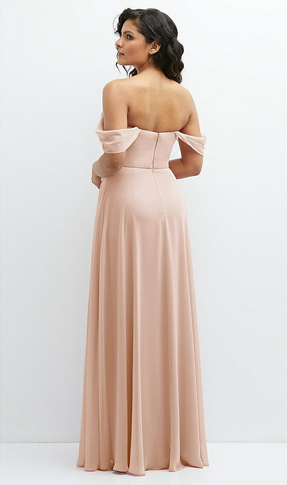 Back View - Cameo Chiffon Corset Maxi Dress with Removable Off-the-Shoulder Swags