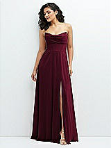 Alt View 1 Thumbnail - Cabernet Chiffon Corset Maxi Dress with Removable Off-the-Shoulder Swags