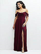Front View Thumbnail - Cabernet Chiffon Corset Maxi Dress with Removable Off-the-Shoulder Swags