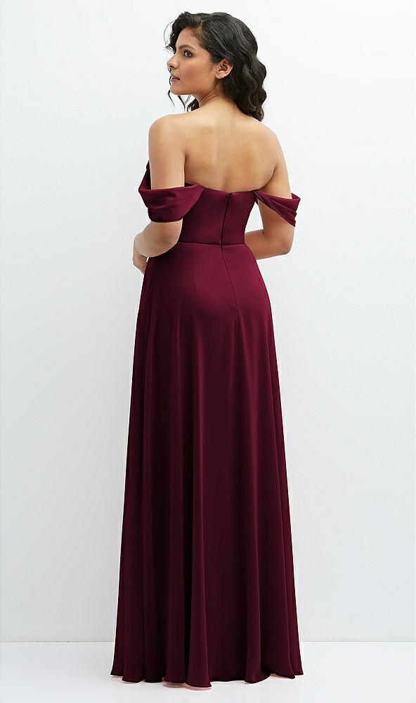 Back View - Cabernet Chiffon Corset Maxi Dress with Removable Off-the-Shoulder Swags