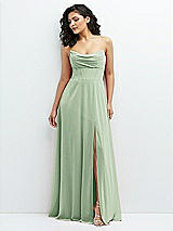 Alt View 1 Thumbnail - Celadon Chiffon Corset Maxi Dress with Removable Off-the-Shoulder Swags